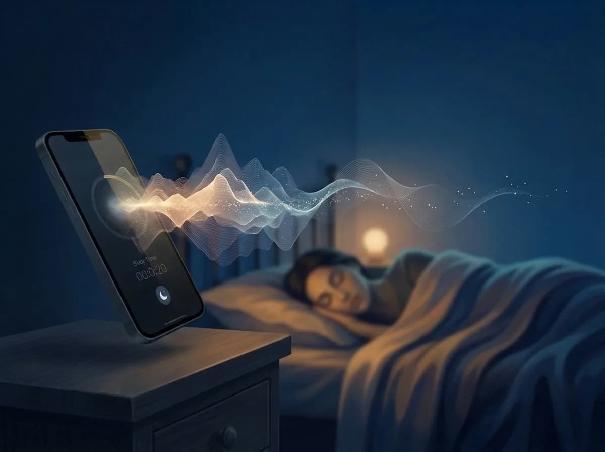 Phone on a nightstand fading sound waves while someone sleeps