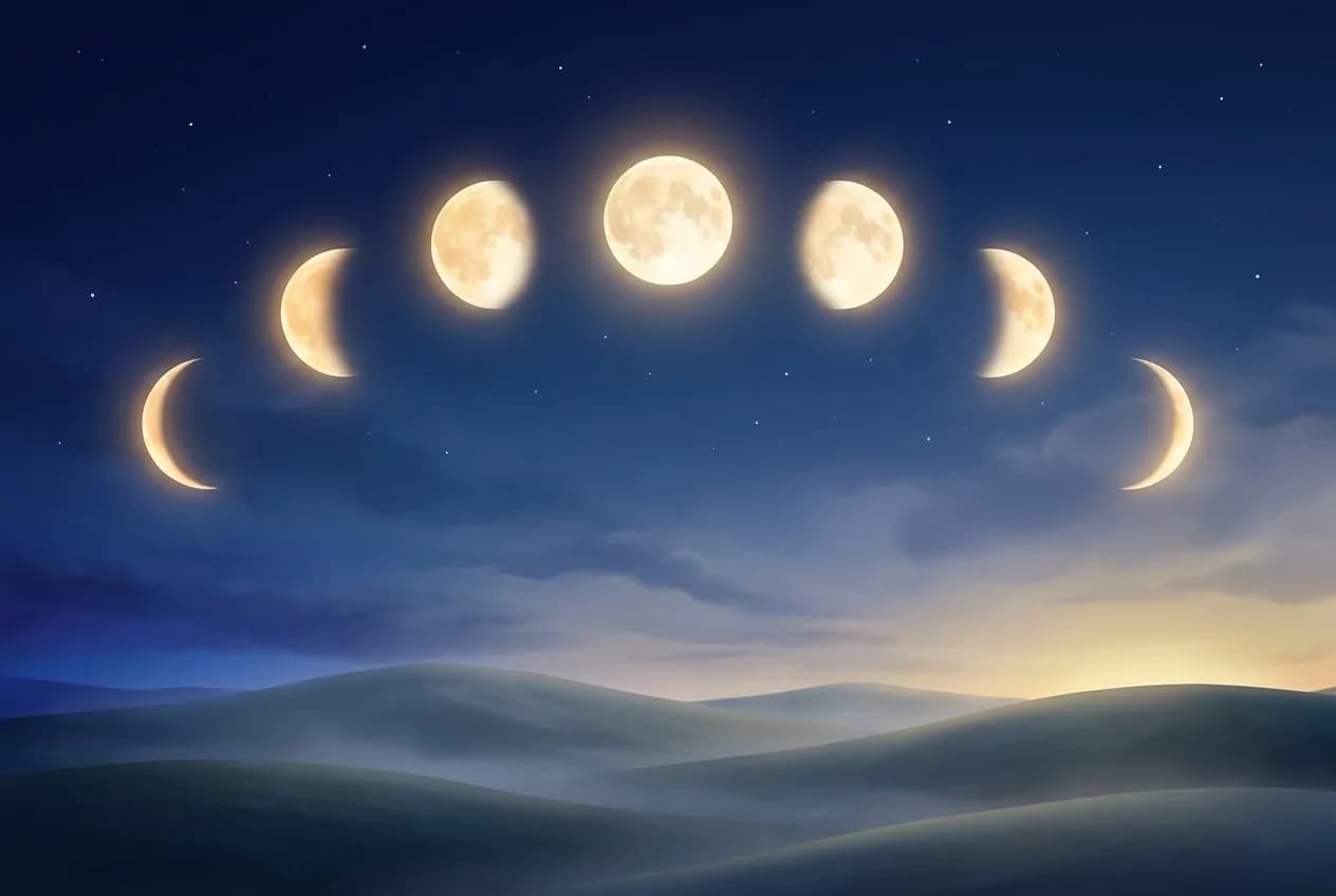 Moon phases over night dunes