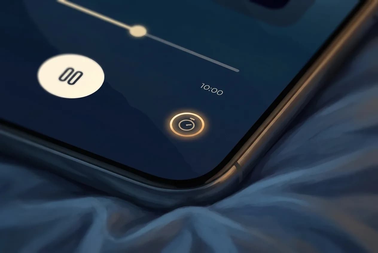 Sleep timer running on a phone by the bed